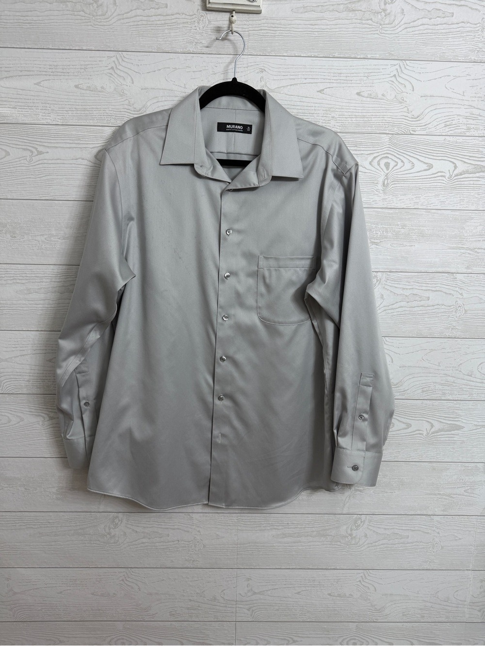 Murano Men’s Grey Satin Long Sleeve Button Down Dress Shirt. Size L (16)
